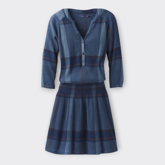 PrAna Sugar Pine Dress Equinox Blue Plaid Smocked Outdoor Organic MEDIUM (READ) - Picture 5 of 12